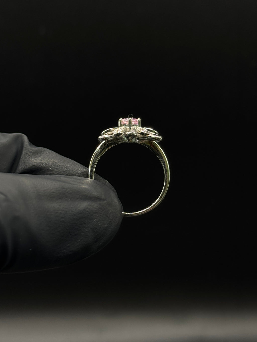 Silver Pink Flower Ring image 1