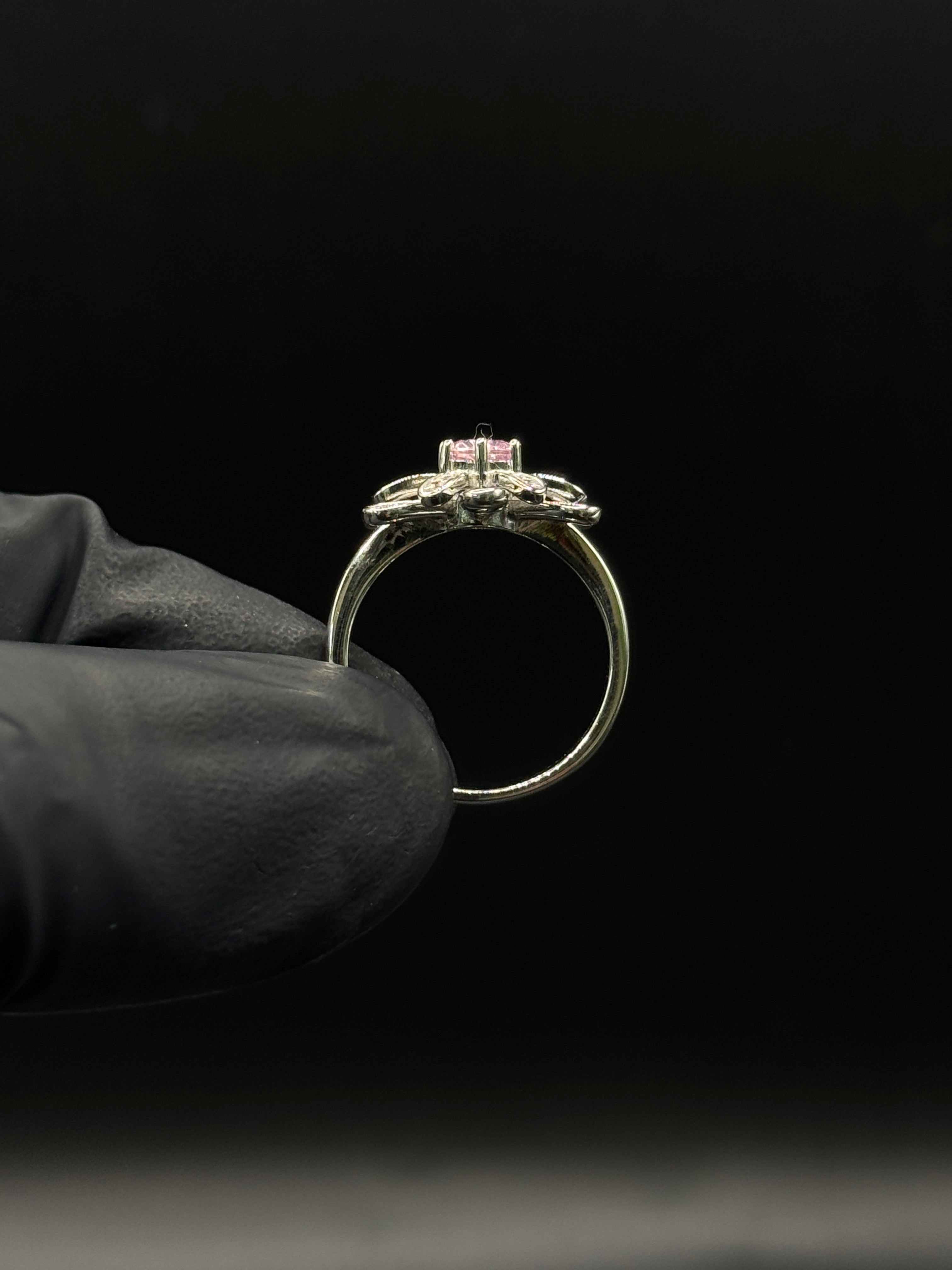 Silver Pink Flower Ring image 1