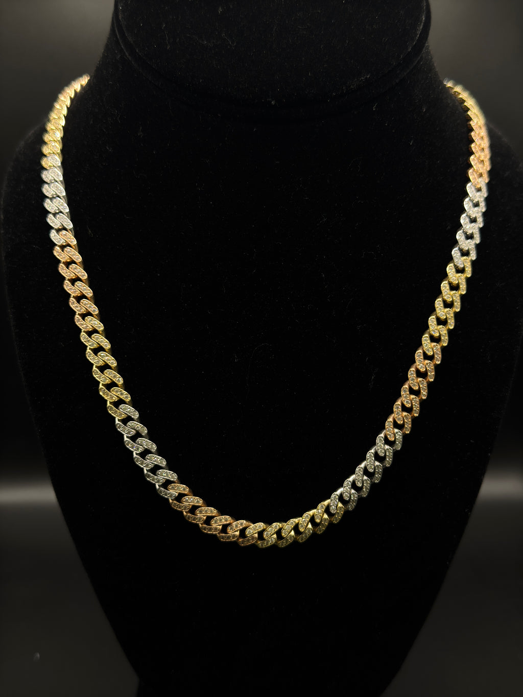 3 Tone Cuban with Stones (CZ) (7mm) image 0