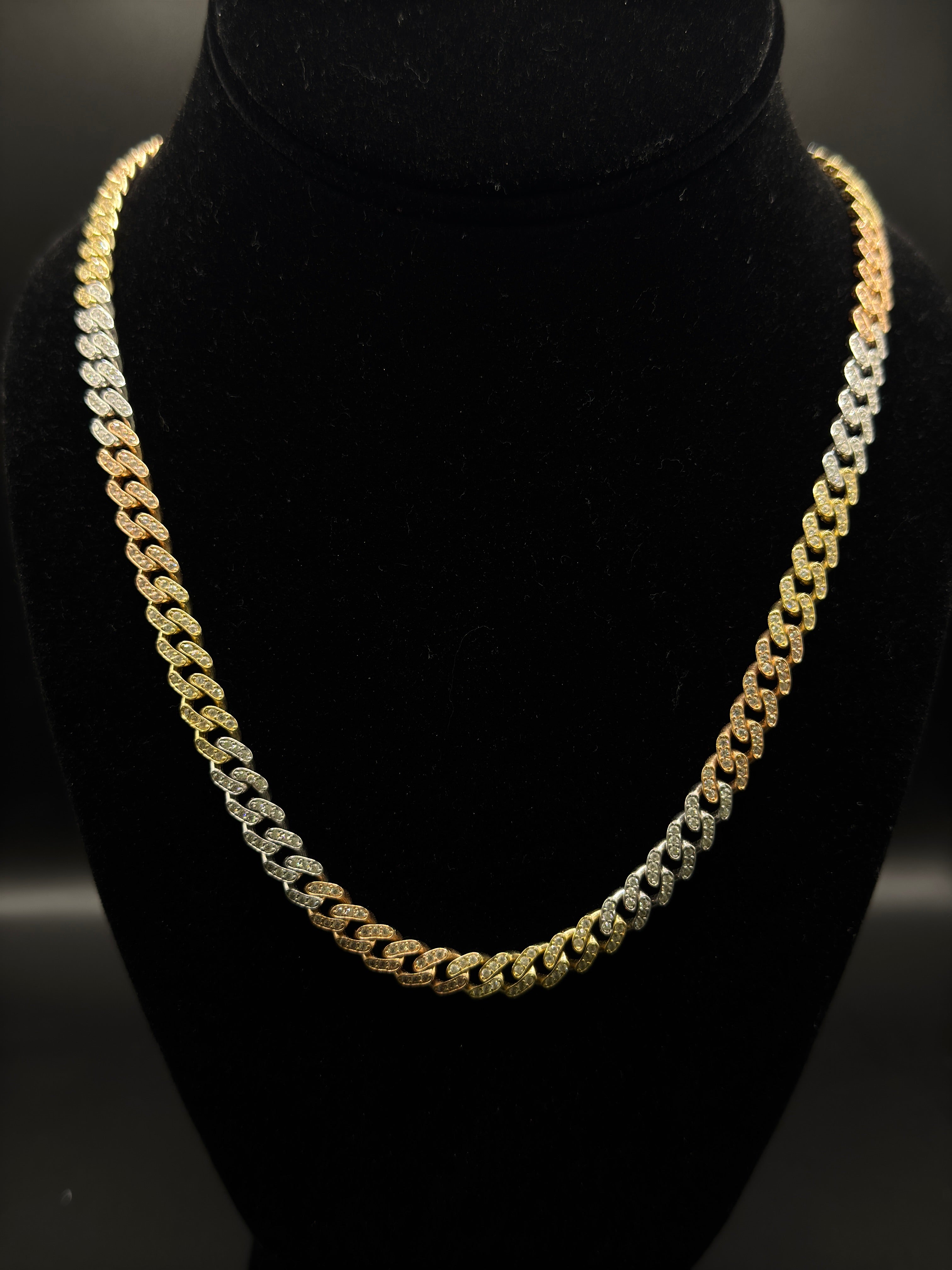 3 Tone Cuban with Stones (CZ) (7mm) image 0