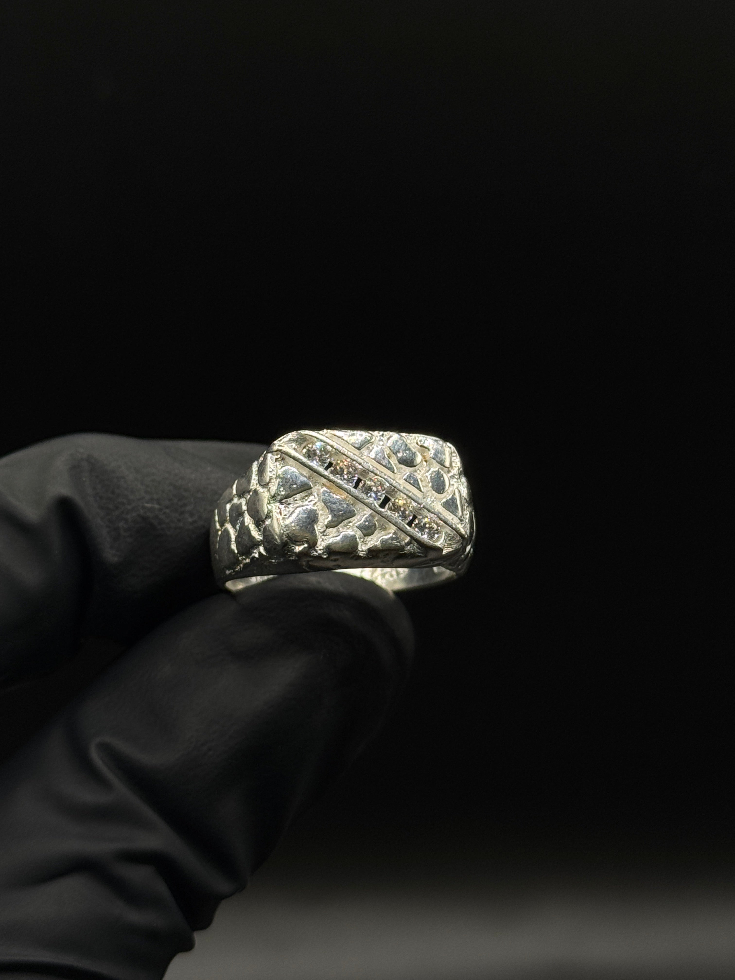 Silver Nugget Ring w Stones (CZ) image 0