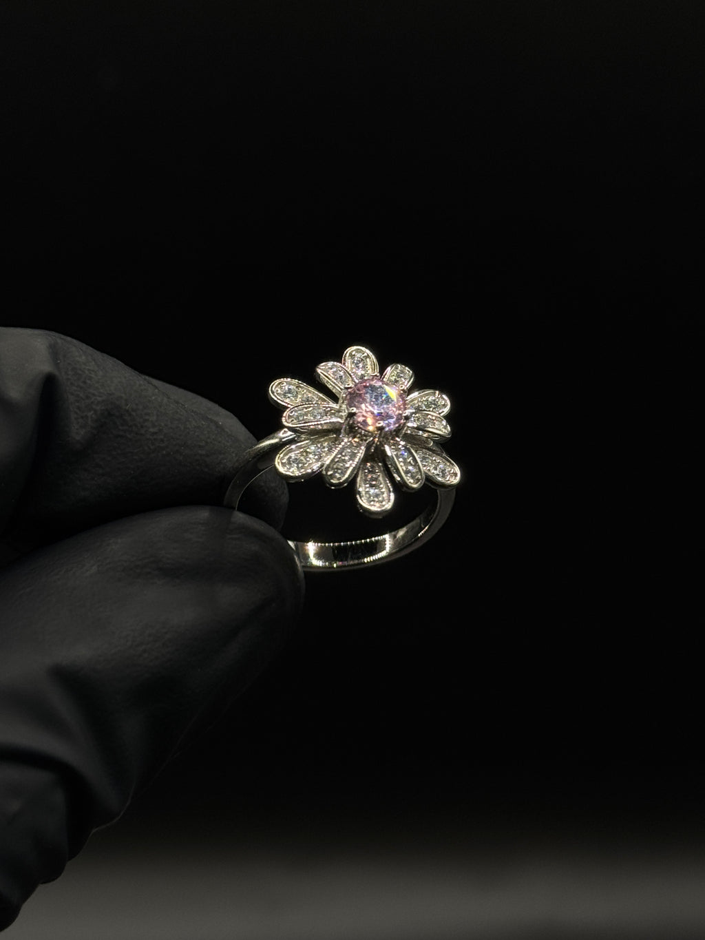 Silver Pink Flower Ring image 0