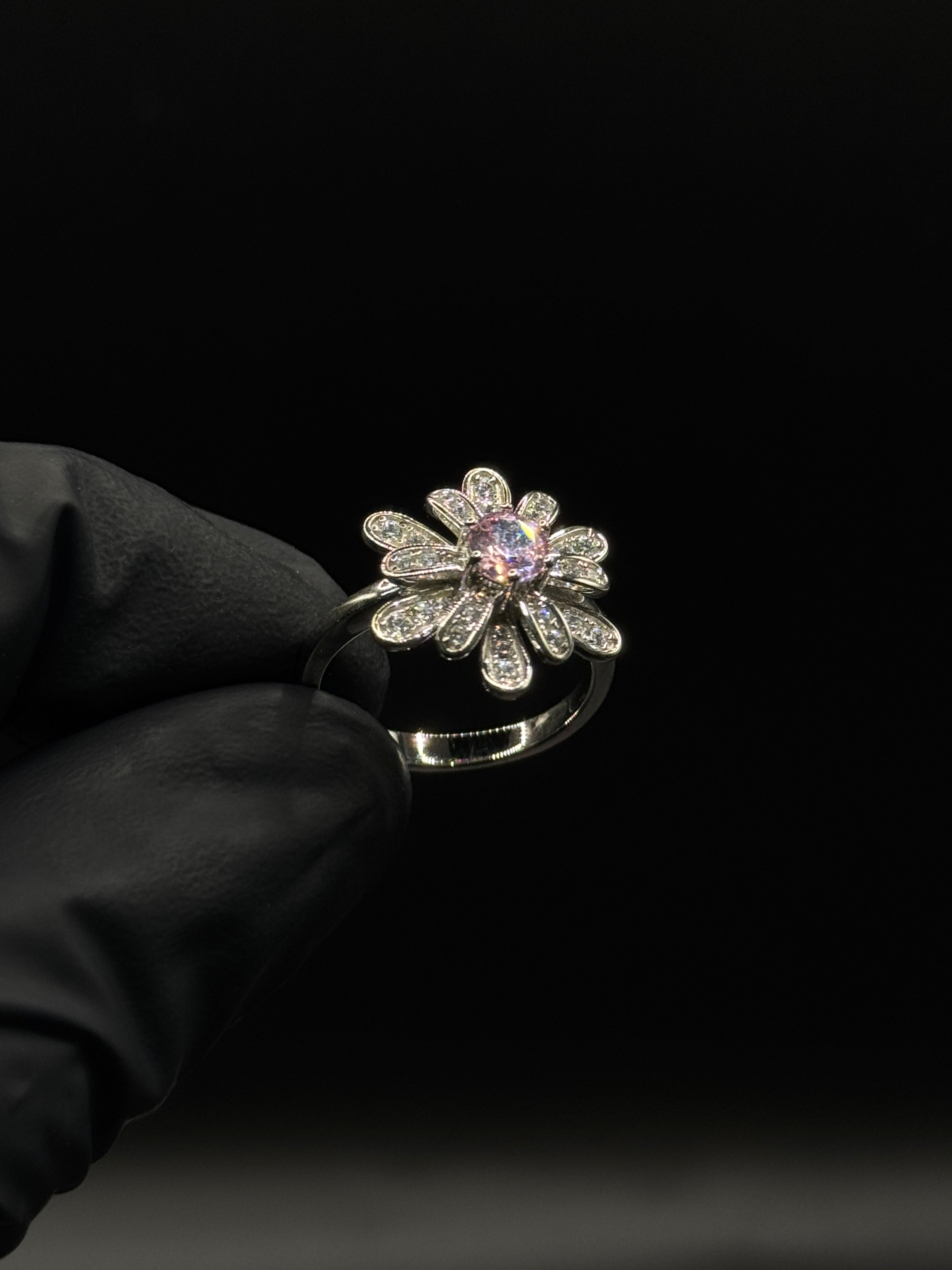 Silver Pink Flower Ring image 0